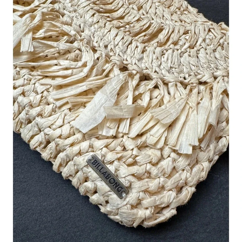 Billabong Woven Straw handBag Cream Beige Fringe Boho Summer Beach Purse